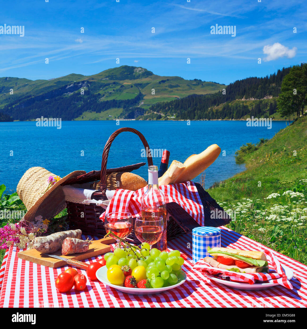 Picnic and lake Stock Photo - Alamy