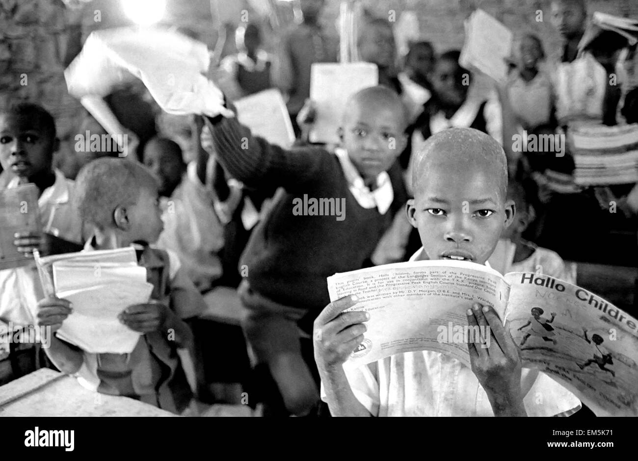 Children in a Catholic school ikutha, Kitui, Kenya. Education is the future not only the development of the country but of preventing diseases such as AIDS. In Kenya, 68% of children finish 5th grade of primary education and 31% of children and 28% of girls attending secondary classes. Stock Photo