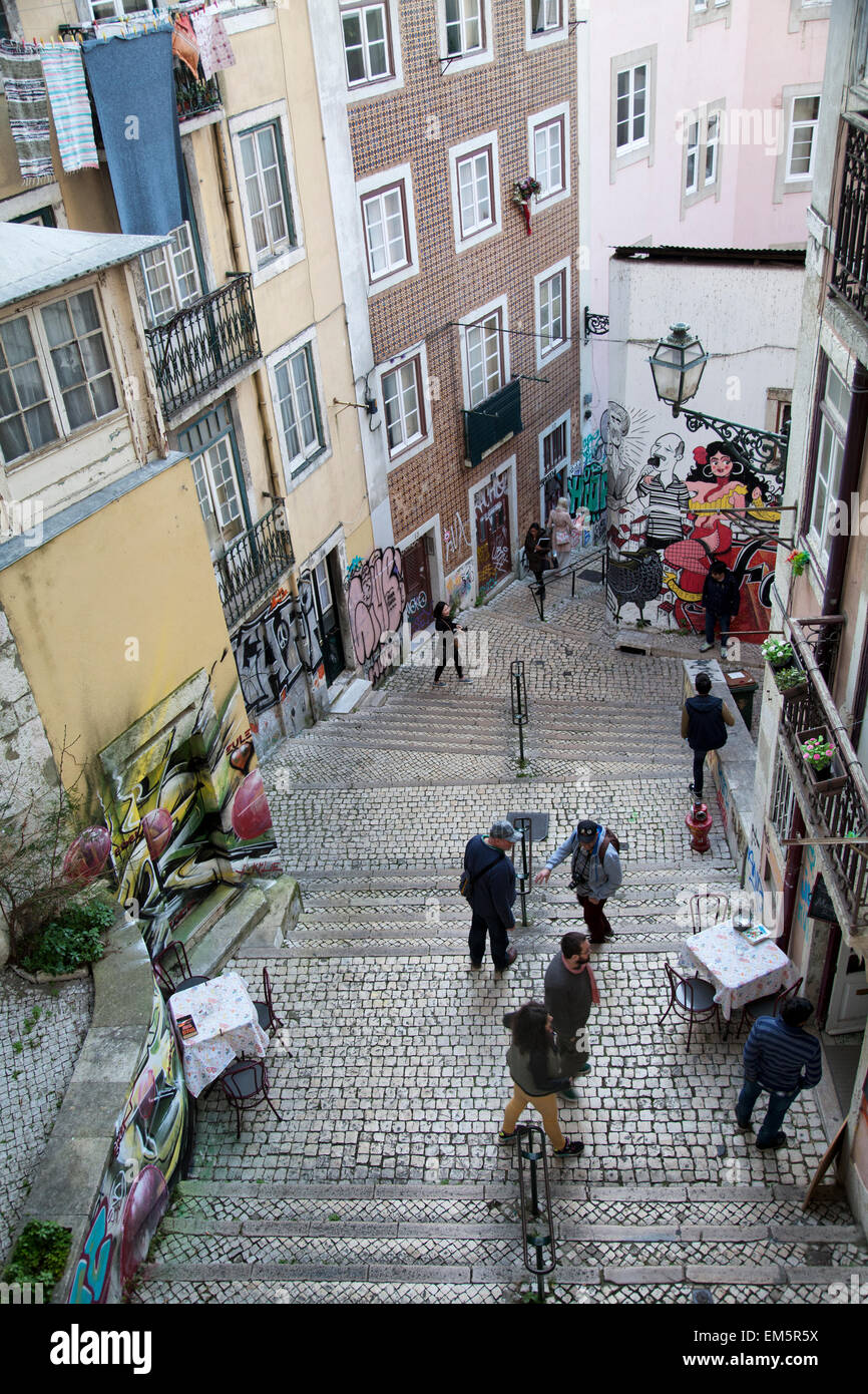 Escadinhas do Sao Cristovao Steps in Historic Quarter of lIsbon - Portugal Stock Photo