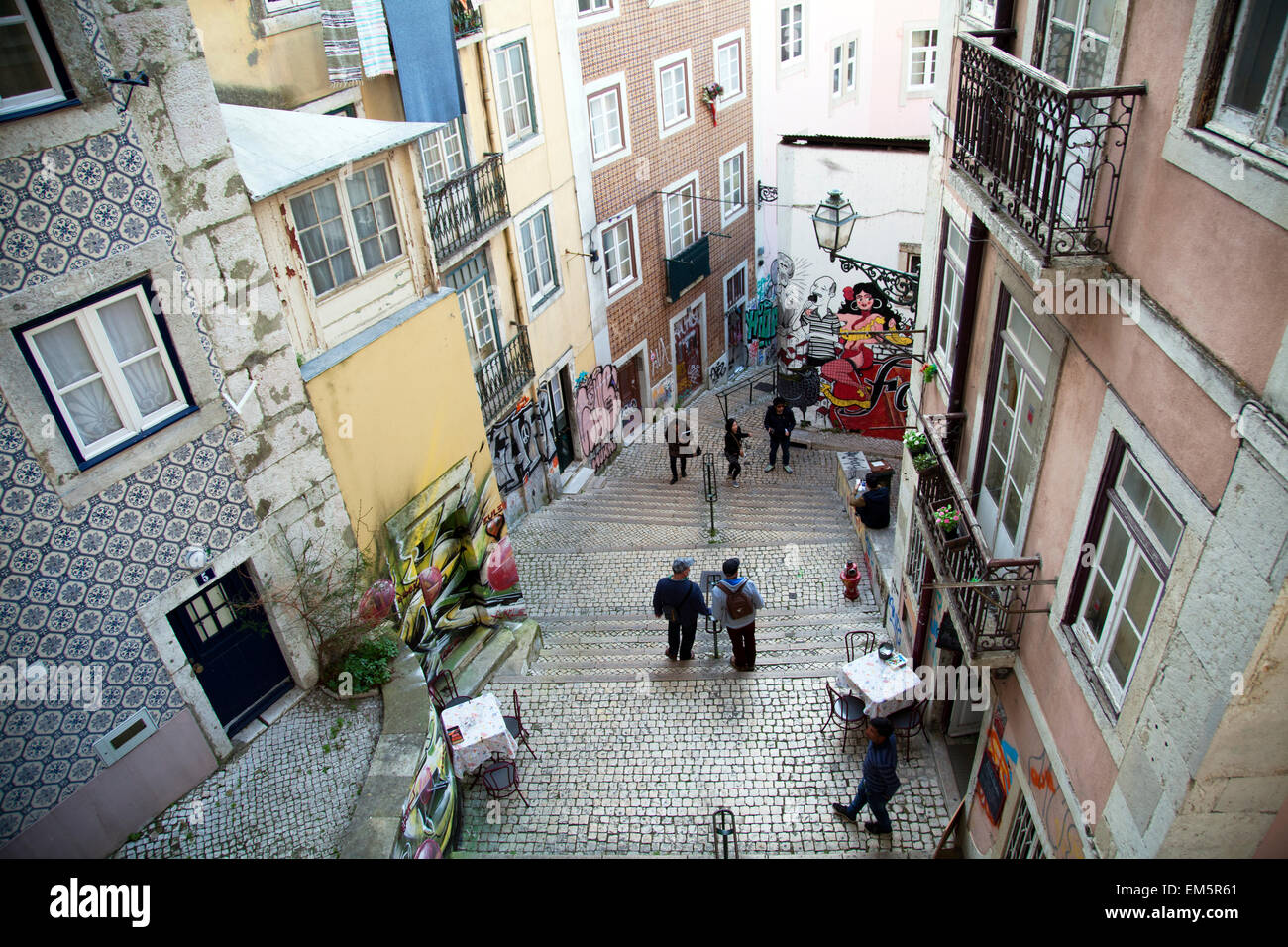 Escadinhas do Sao Cristovao Steps in Historic Quarter of lIsbon - Portugal Stock Photo