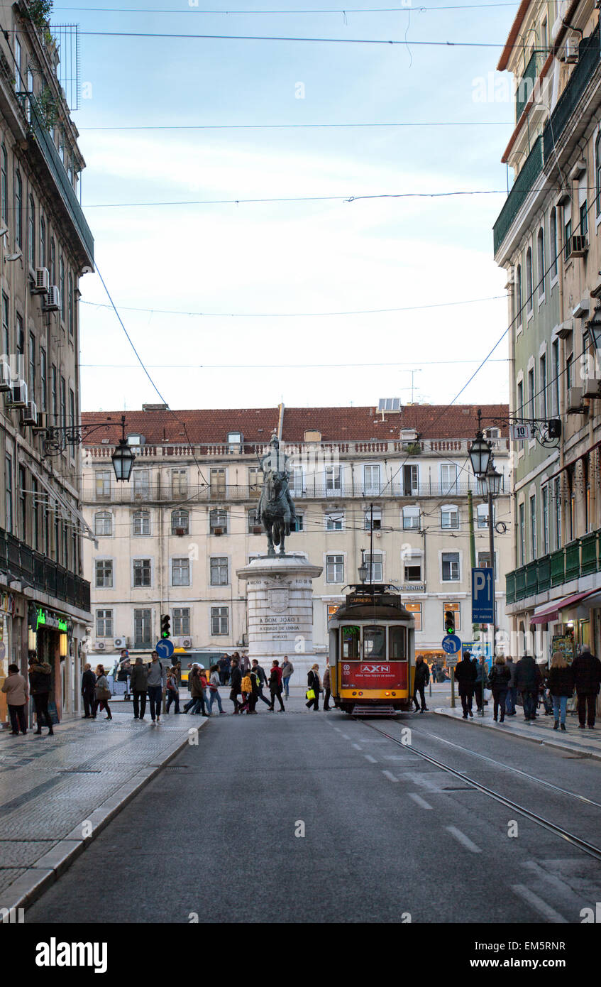 Rua da Prata Towards Rossio in Lisbon - Portugal Stock Photo