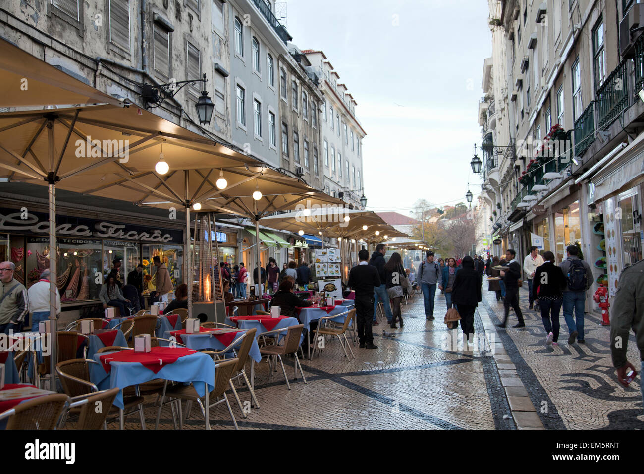 Restaurants on the Lanes of Baixa Quarter of Lisbon - Portugal Stock Photo