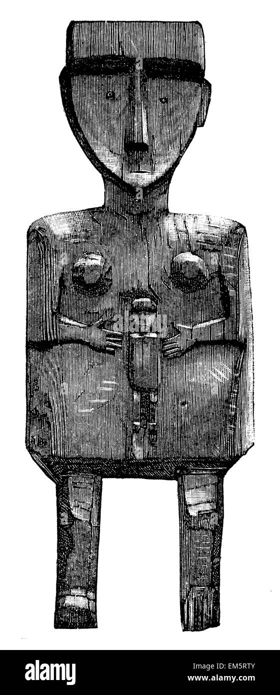 Wooden idol of the Golden (Siberia), placed during difficult deliveries on the body of the pregnant woman Stock Photo