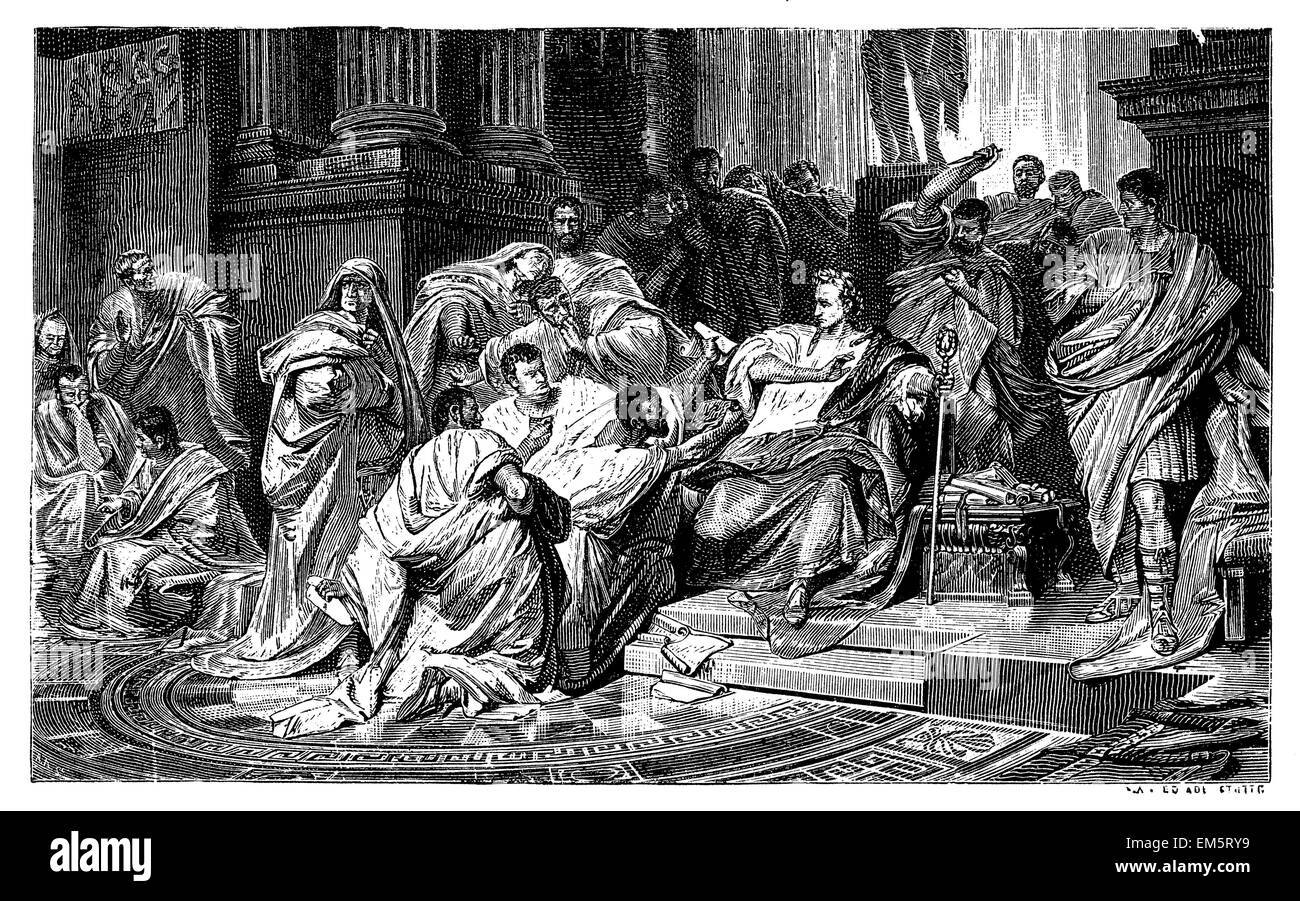 The last moments of Julius Caesar. By Karl von Piloty Stock Photo