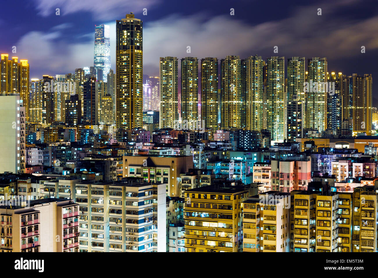 Housing in Hong Kong at night Stock Photo - Alamy