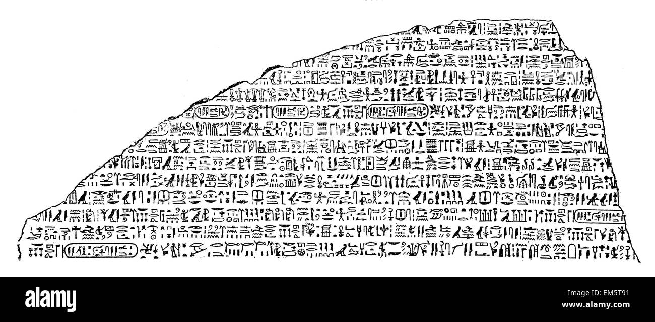 Rosetta stone, hieroglyphic part of the trilingual inscription, discovered in 1799 at La Rosette in Egypt, helped deciphering the hieroglyphes Stock Photo