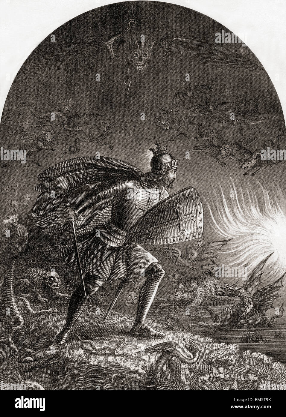 Christian passing the Valley of the Shadow of Death. From The Pilgrim's