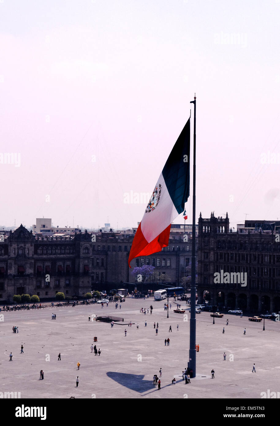 Flag flying in the Zocalo, Mexico City, main square, Mexico Stock Photo