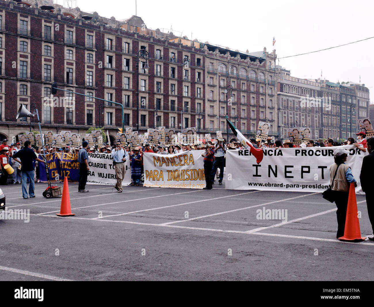 Protest and protesters in the Zocalo, Mexico City, during a demonstration Stock Photo