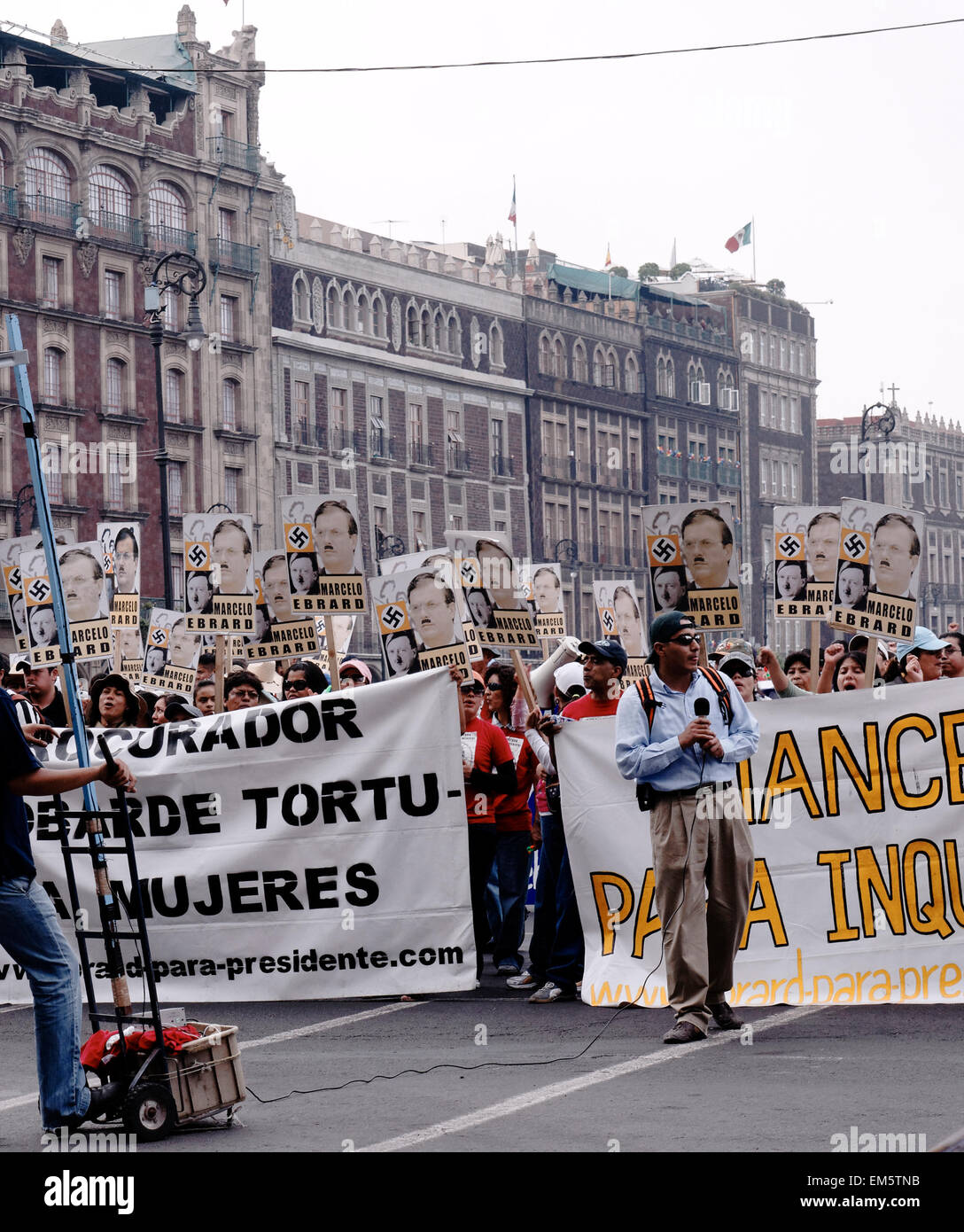Protest and protesters in the Zocalo, Mexico City, during a demonstration Stock Photo