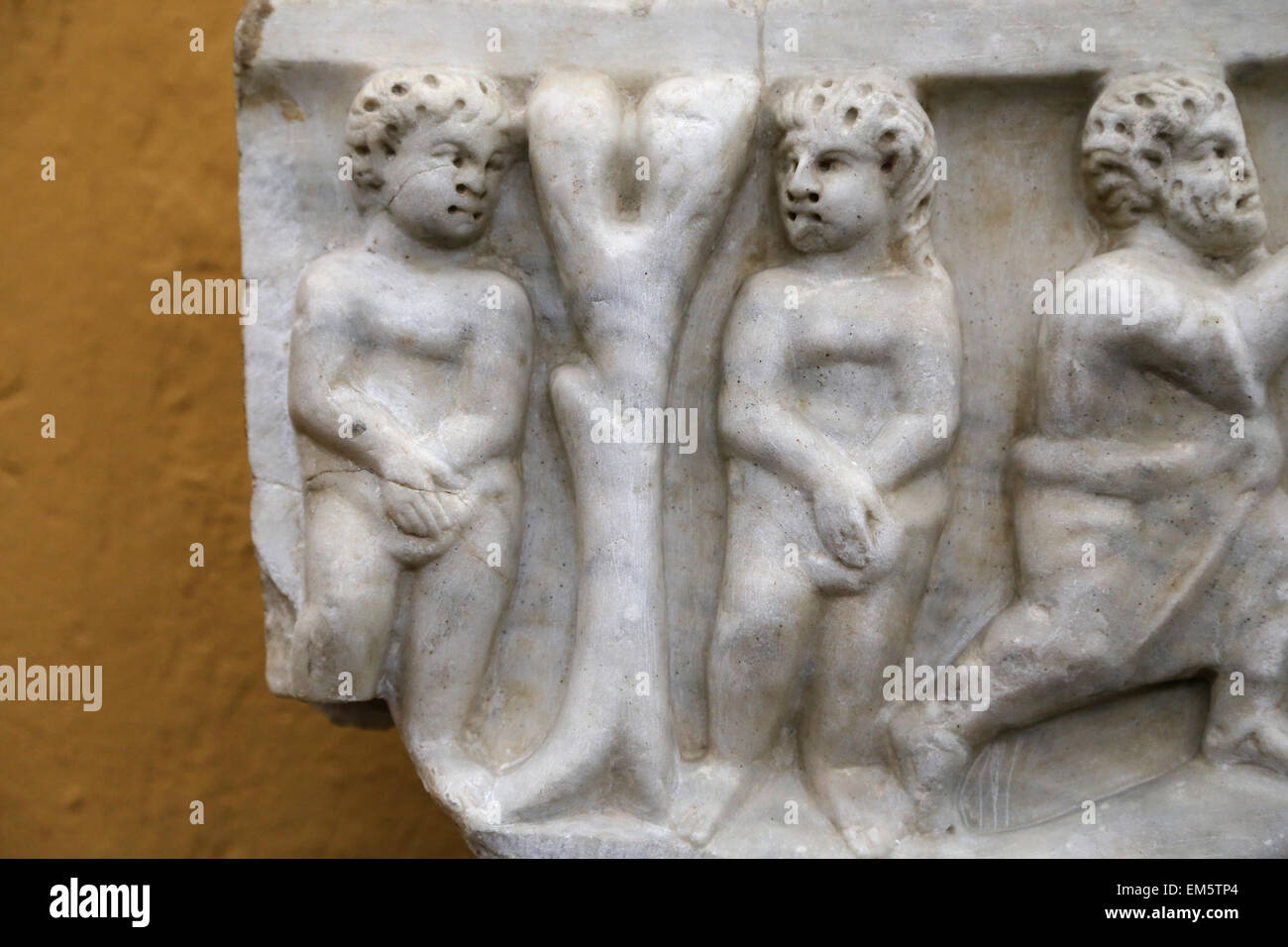 Christian-Roman.Fronts of sarcophagus lids. 4th c. AD. Adoration of the Magi.  Adam and Eva. Unknown provenance. Vatican Museums Stock Photo