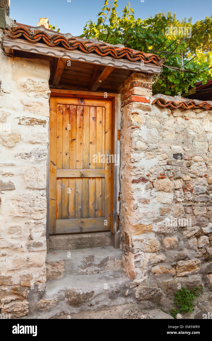 Old wooden door in historical Nesebar town, Bulgaria Stock Photo