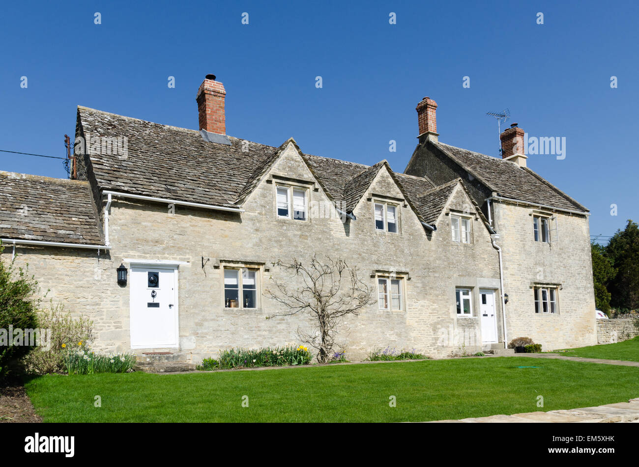 Traditional Cotswold stone cottages in Hawkers Hill,Bibury, near Cirencester Stock Photo