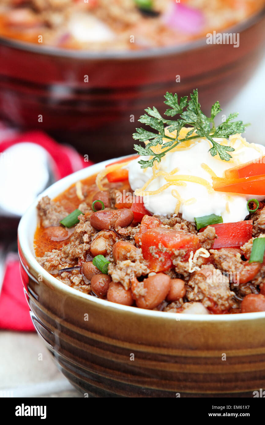 Chili Con Carne with Sour Cream Stock Photo Alamy