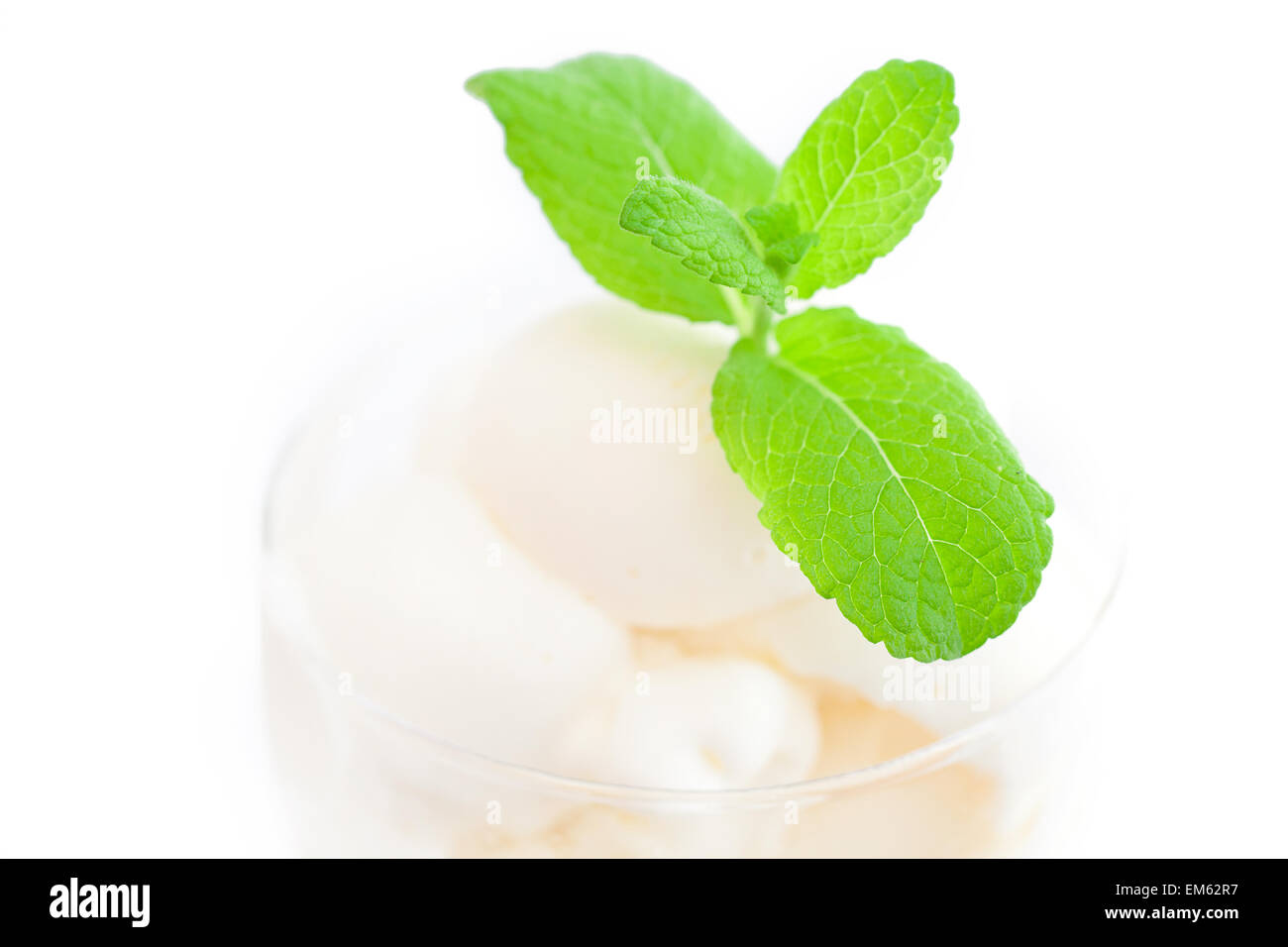 ice cream with mint in a glass bowl isolated on white Stock Photo - Alamy