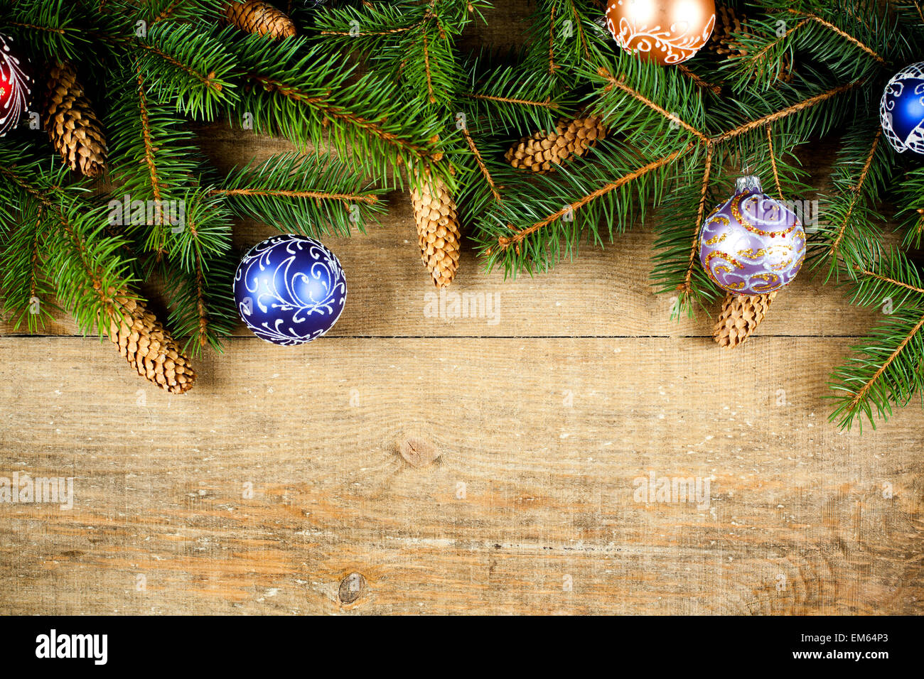 christmas fir tree with pinecones and decorations Stock Photo - Alamy