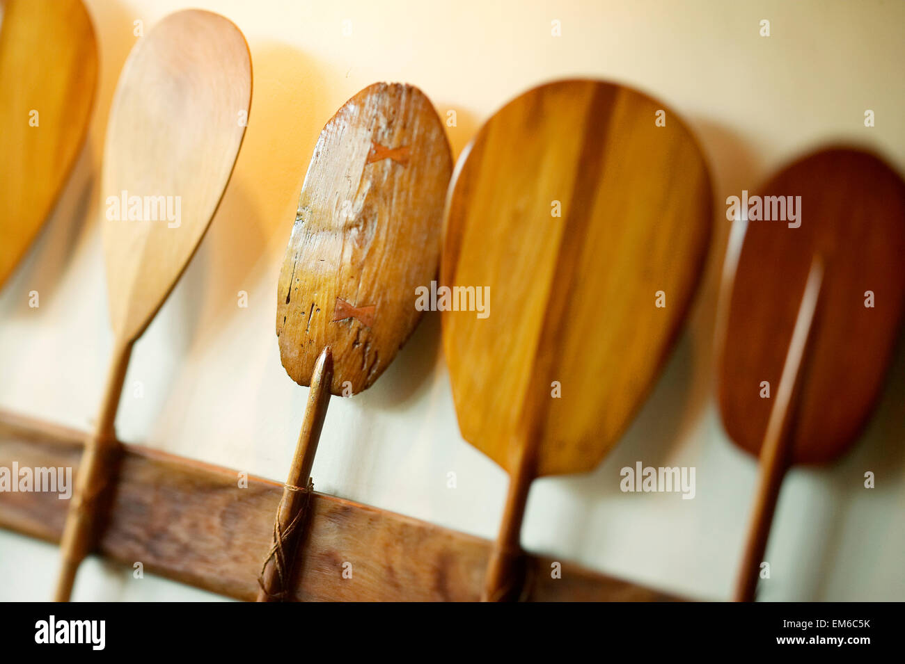 Hawaii, Oahu, Old Hawaiian Canoe Paddles Stock Photo Alamy