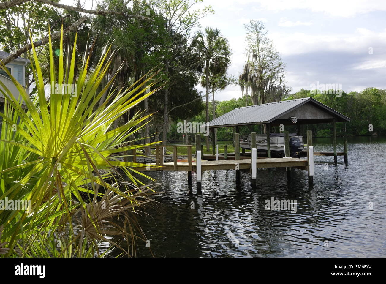 Boat dock on the Homosassa River, Florida Stock Photo Alamy