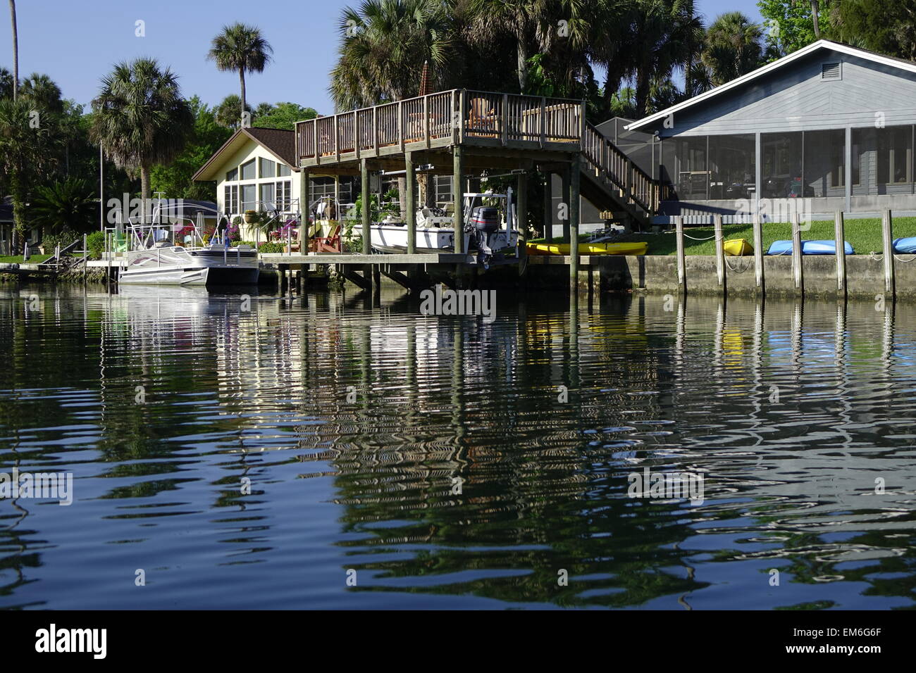 House with boat dock and observation platform on Homosassa River Stock Photo