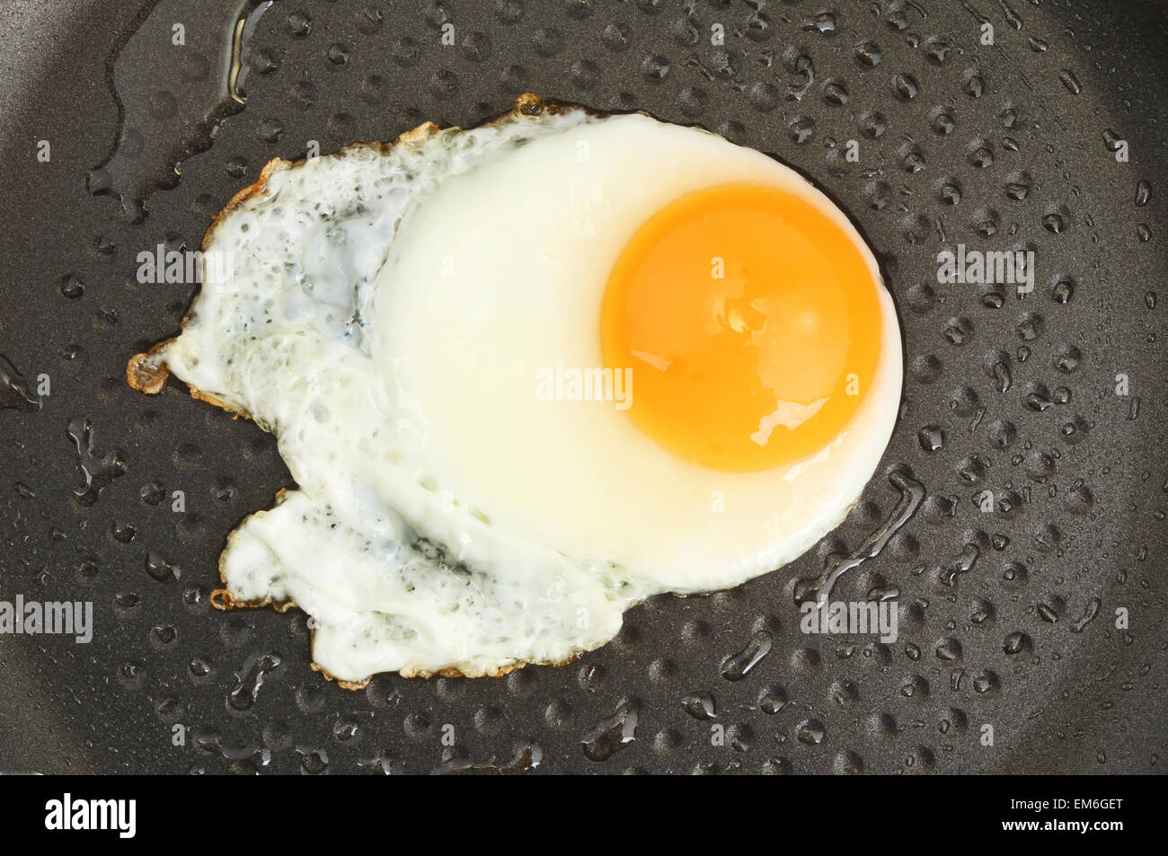 Fried egg in a non stick frying pan Stock Photo