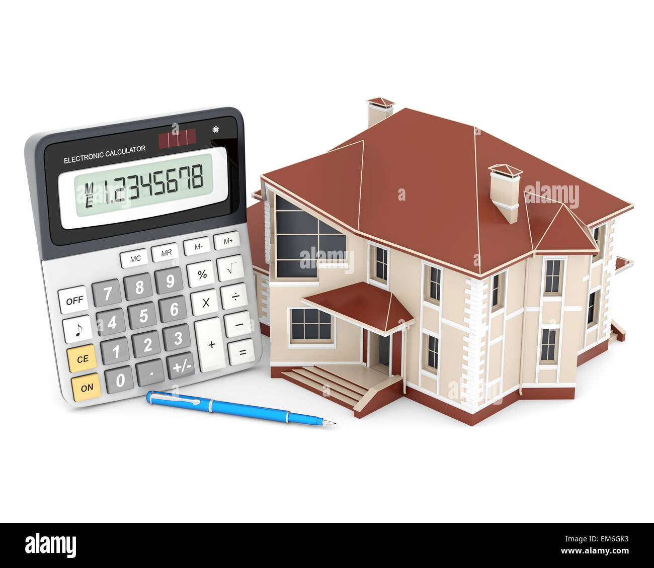 house, calculator and pen Stock Photo