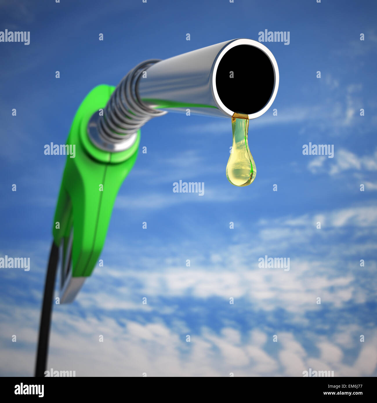 Gas pump with a drop of gasoline. Depth of field at the drop. Stock Photo
