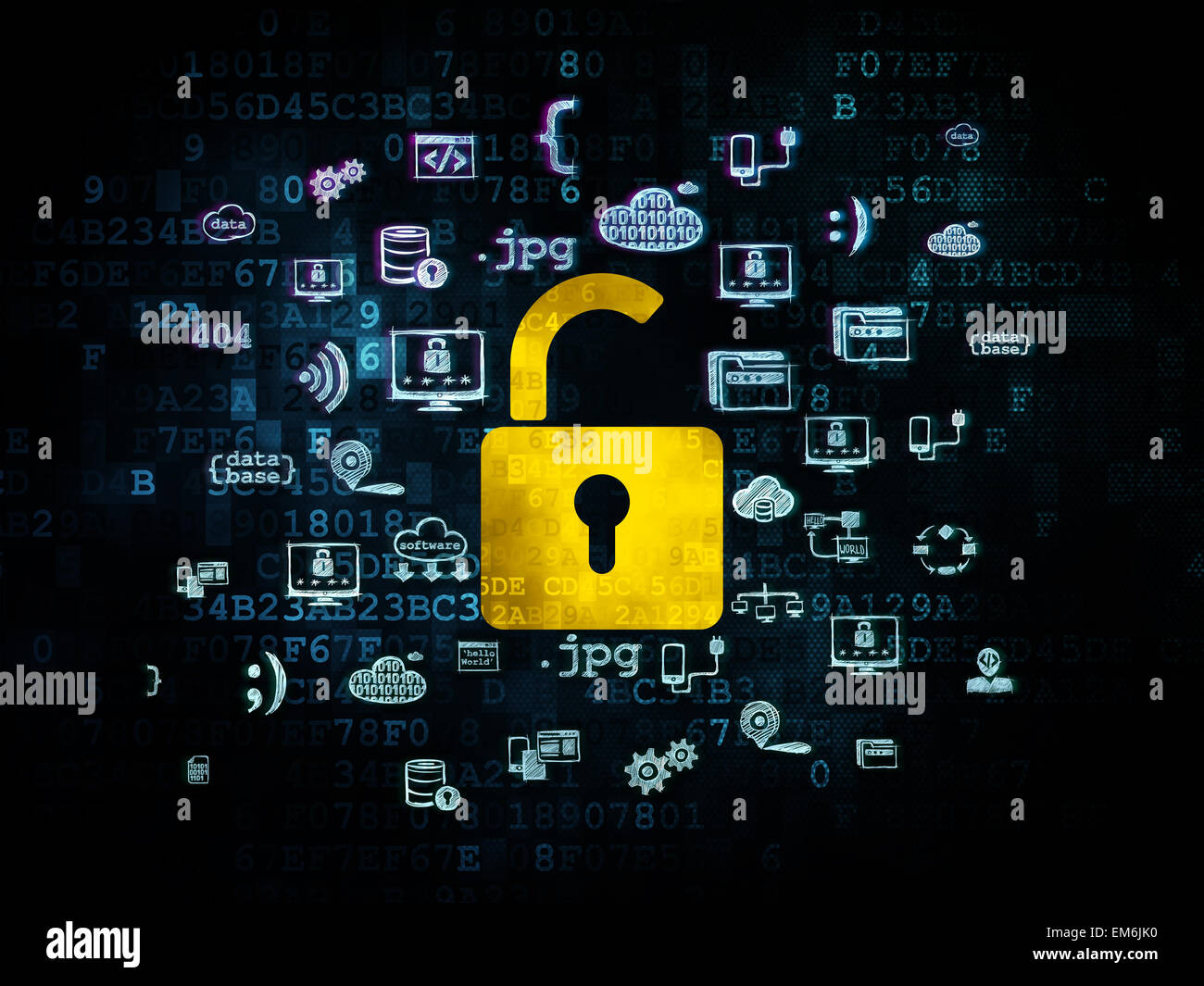 Protection concept: Opened Padlock on Digital background Stock Photo ...