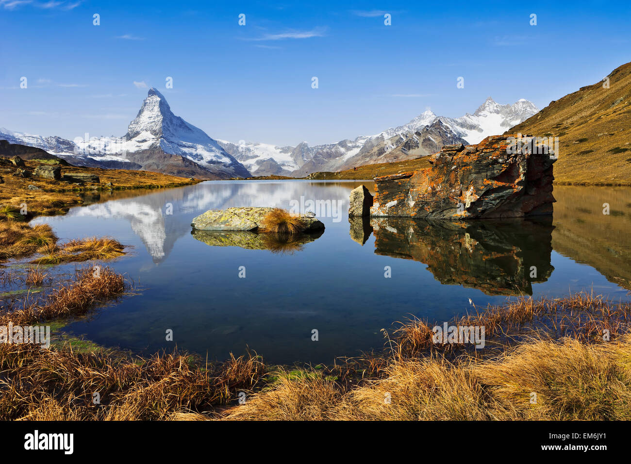 Switzerland Stellisee Lake And Matterhorn Valais Stock Photo Alamy