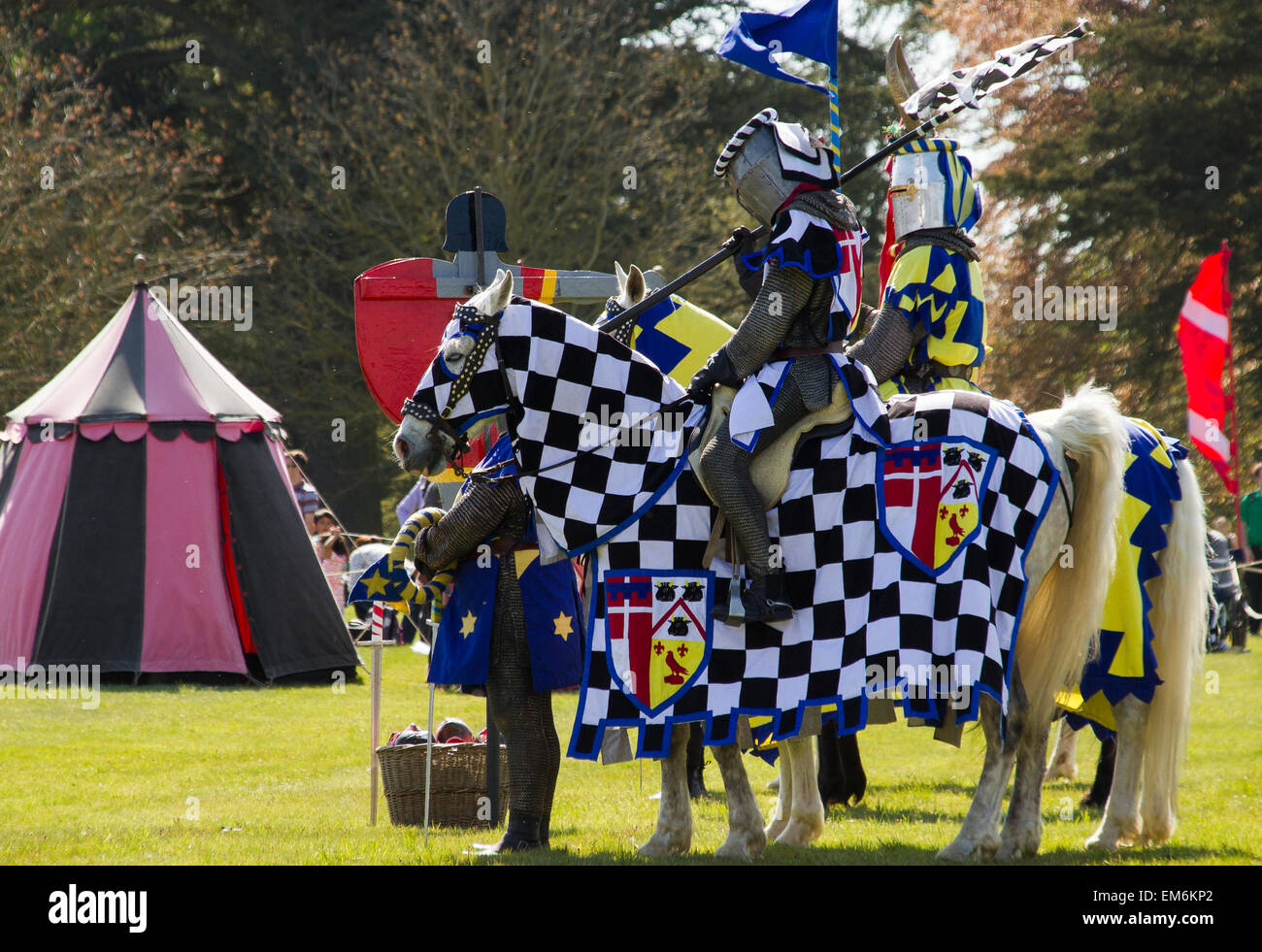 Medieval knights on their horses at the jousting tournamet held in