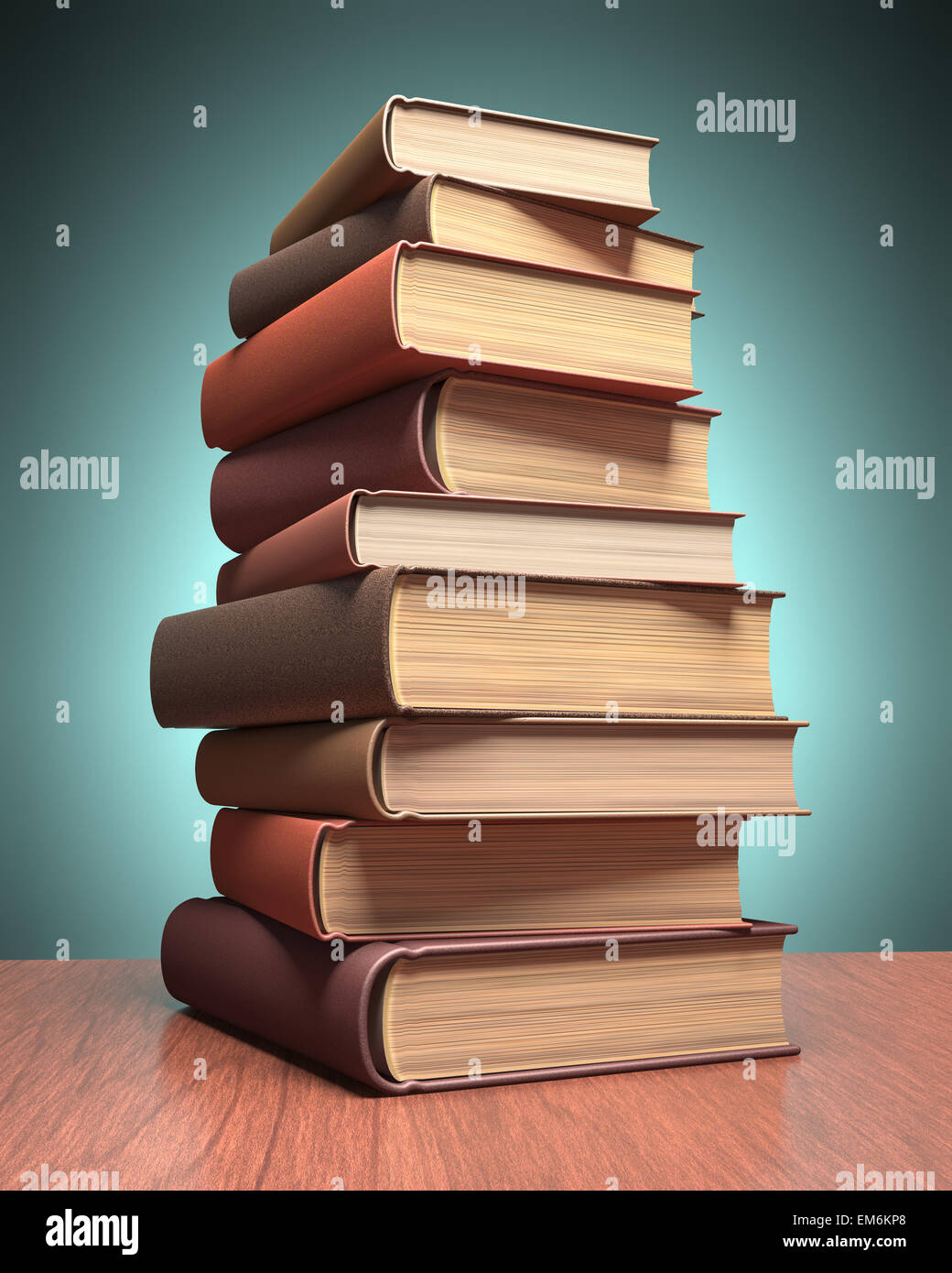 Several books stacked on the table. Clipping path included. Stock Photo