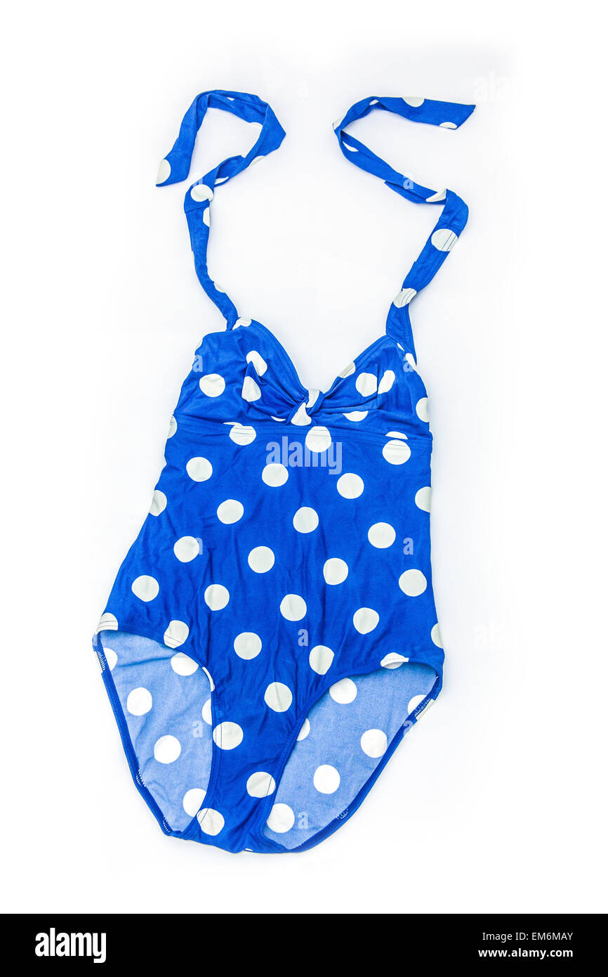 Blue spotty woman's swimming costume Stock Photo