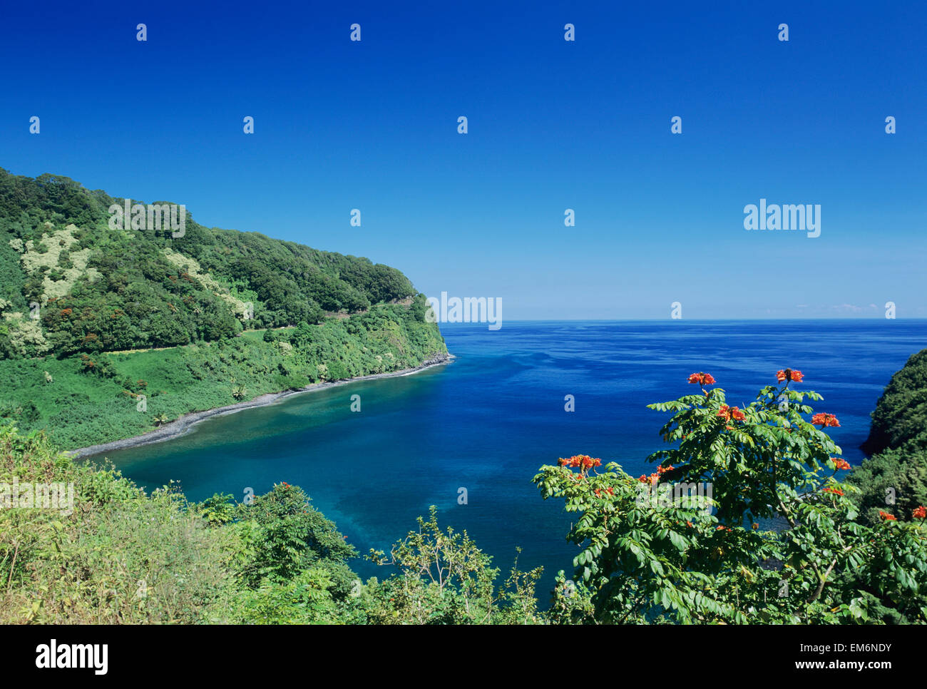 USA, Hawaii, Oahu, Kunia, View Of Honomanu Bay From Hana Highway; Hana Coast Stock Photo
