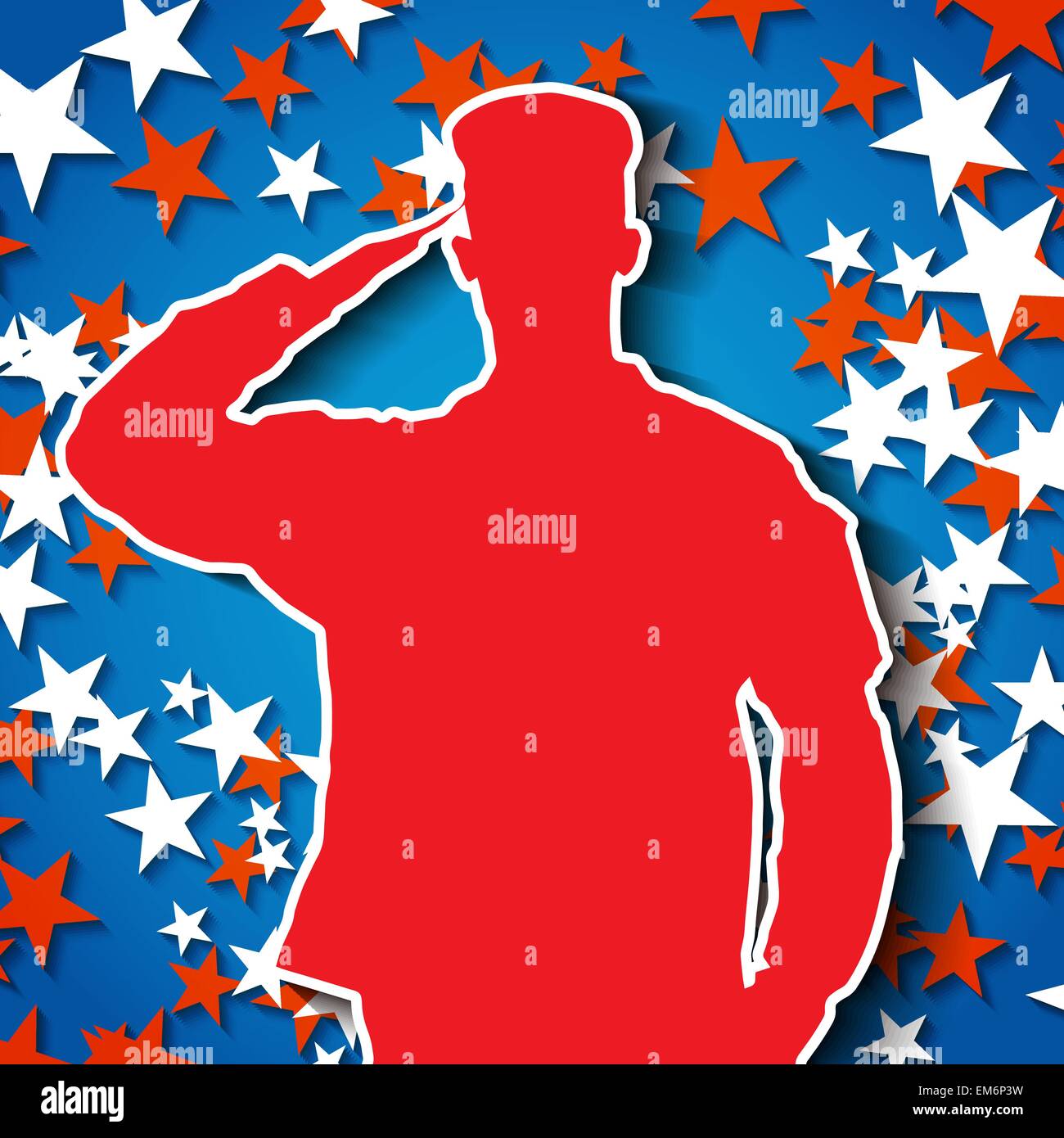 Saluting soldier silhouette on starry background Stock Vector Image ...
