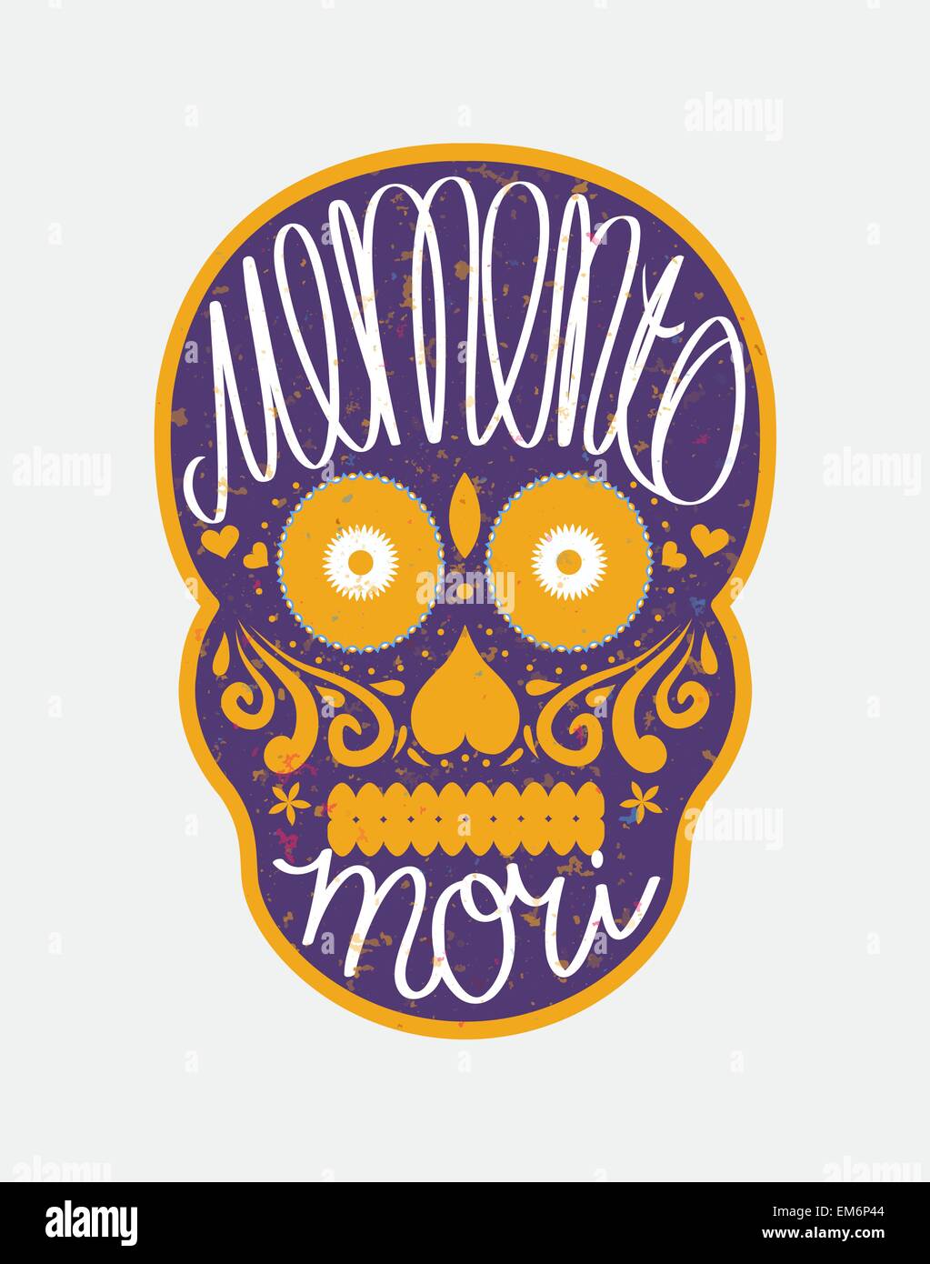 Mexican sugar skull with 'memento mori' (latin. Be mindful of death) lettering, colorful illustration for Day Of the Dead (Día d Stock Vector