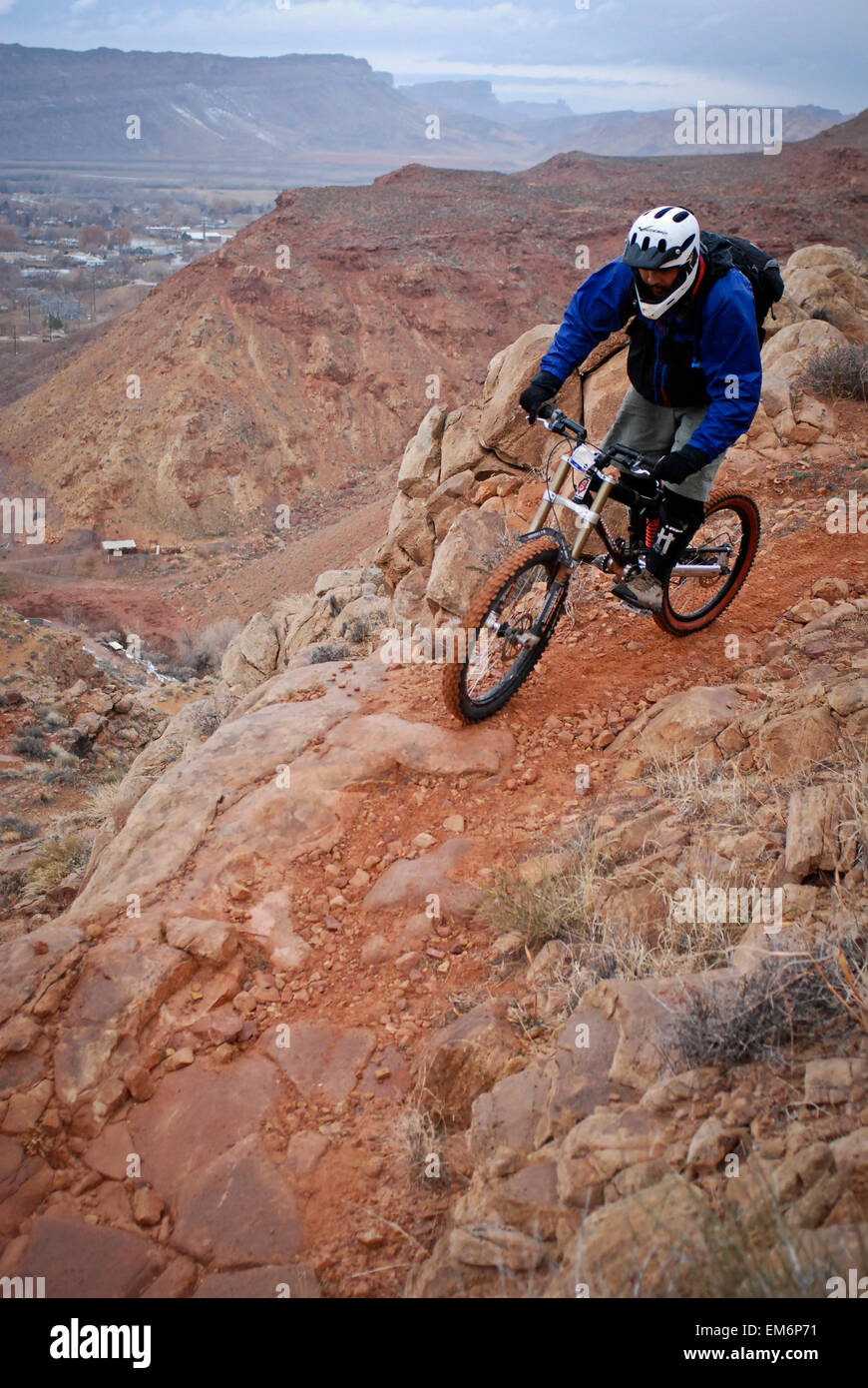 Downhill mountain biking, Moab, Utah. Stock Photo
