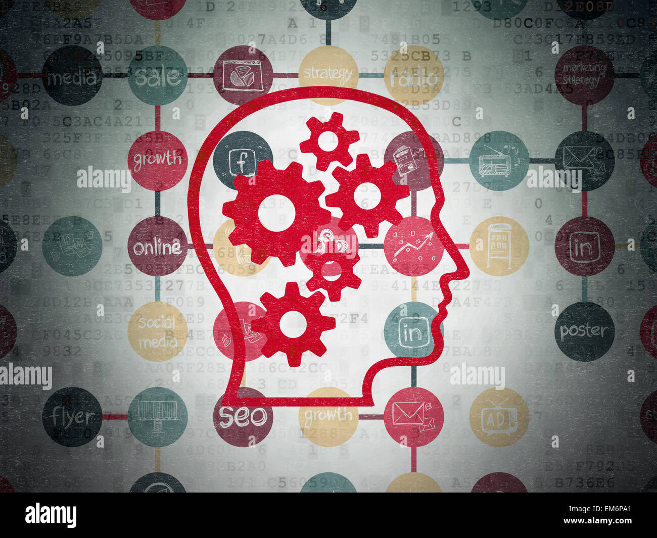 Marketing concept: Head With Gears on digital background Stock Photo ...
