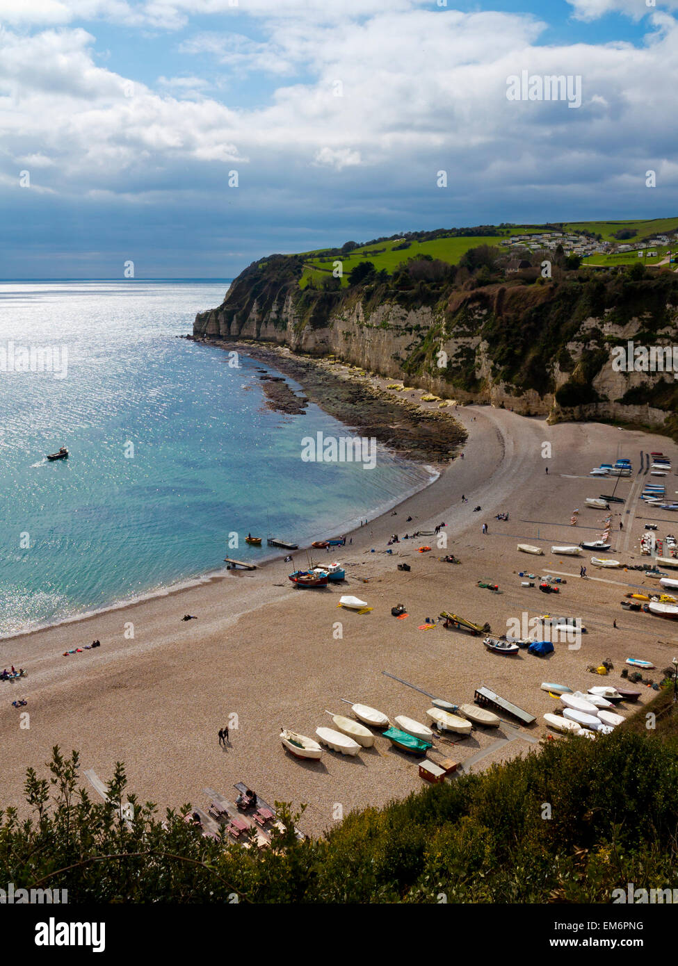 View looking down on the beach at Beer a small seaside resort on the south Devon coast England UK Stock Photo