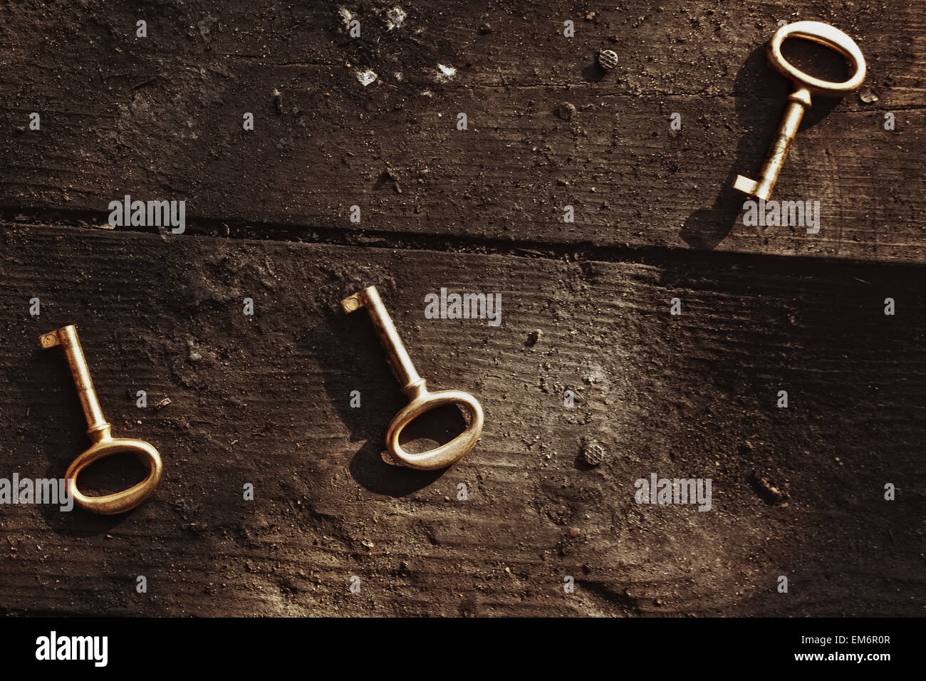 Old Key Finding Old lost keys on floorboards closeup Stock Photo - Alamy