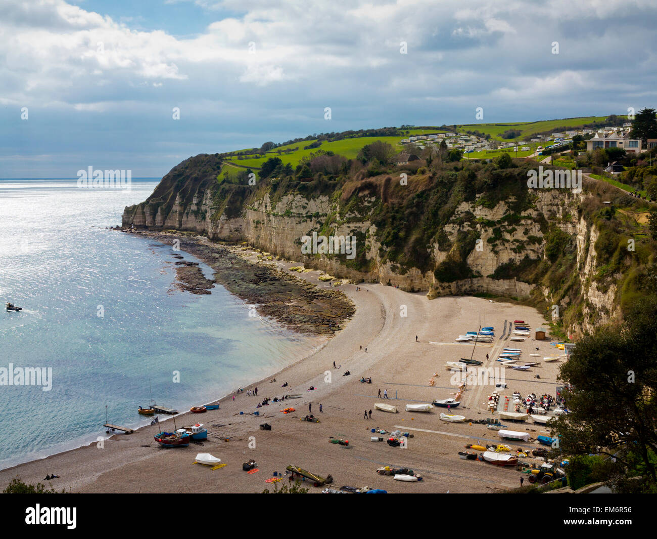 View looking down on the beach at Beer a small seaside resort on the south Devon coast England UK Stock Photo