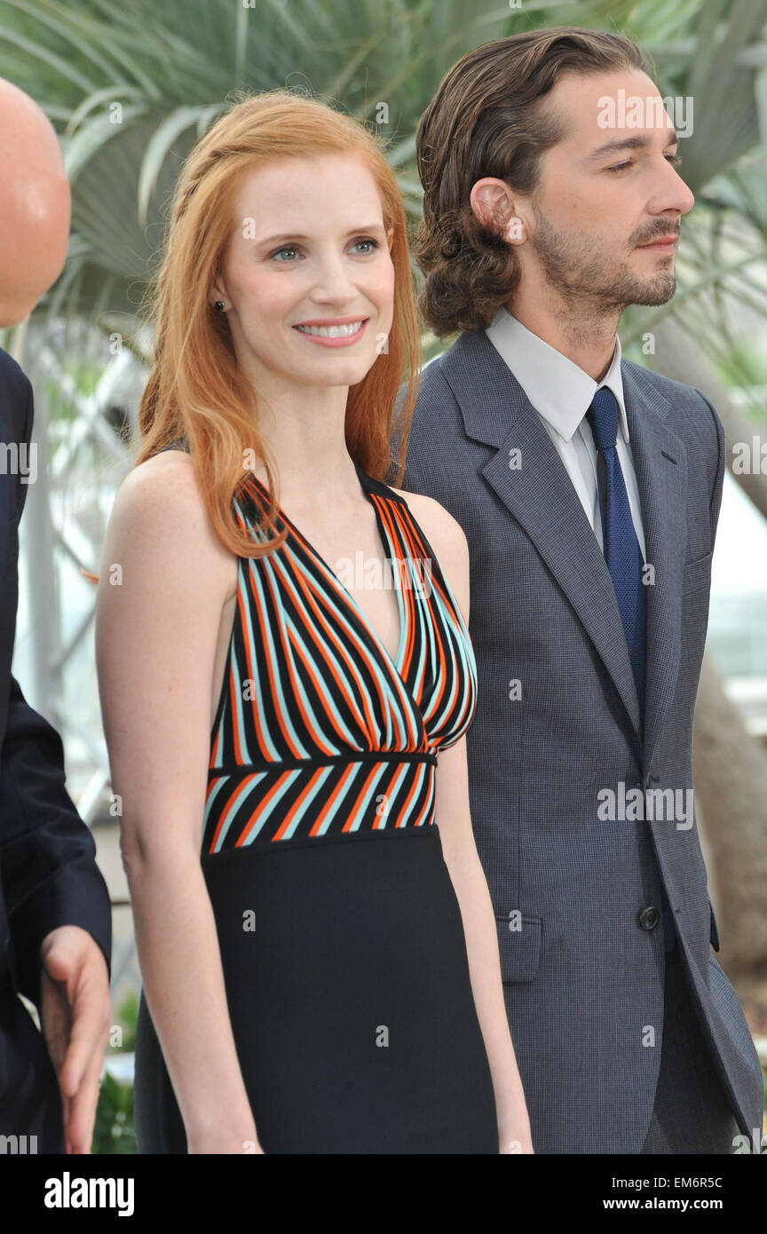 CANNES, FRANCE - MAY 19, 2012: Shia LaBeouf & Jessica Chastain at the photocall for their new movie 'Lawless', in competition at the 65th Festival de Cannes. May 19, 2012 Cannes, France Stock Photo