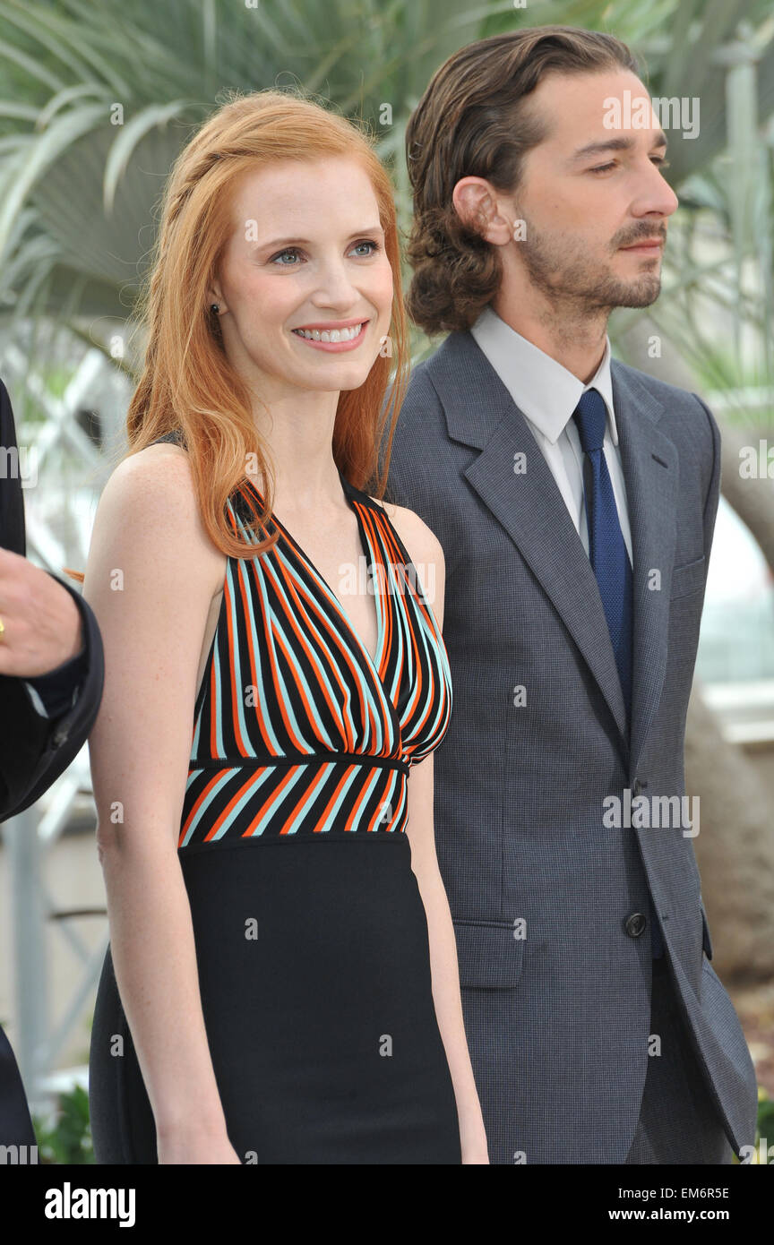 CANNES, FRANCE - MAY 19, 2012: Shia LaBeouf & Jessica Chastain at the photocall for their new movie 'Lawless', in competition at the 65th Festival de Cannes. May 19, 2012 Cannes, France Stock Photo