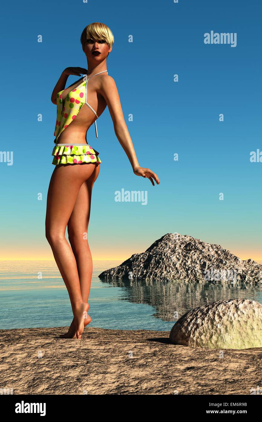 Tanned Woman With Short Blonde Hair Wearing Yellow Polka Dot