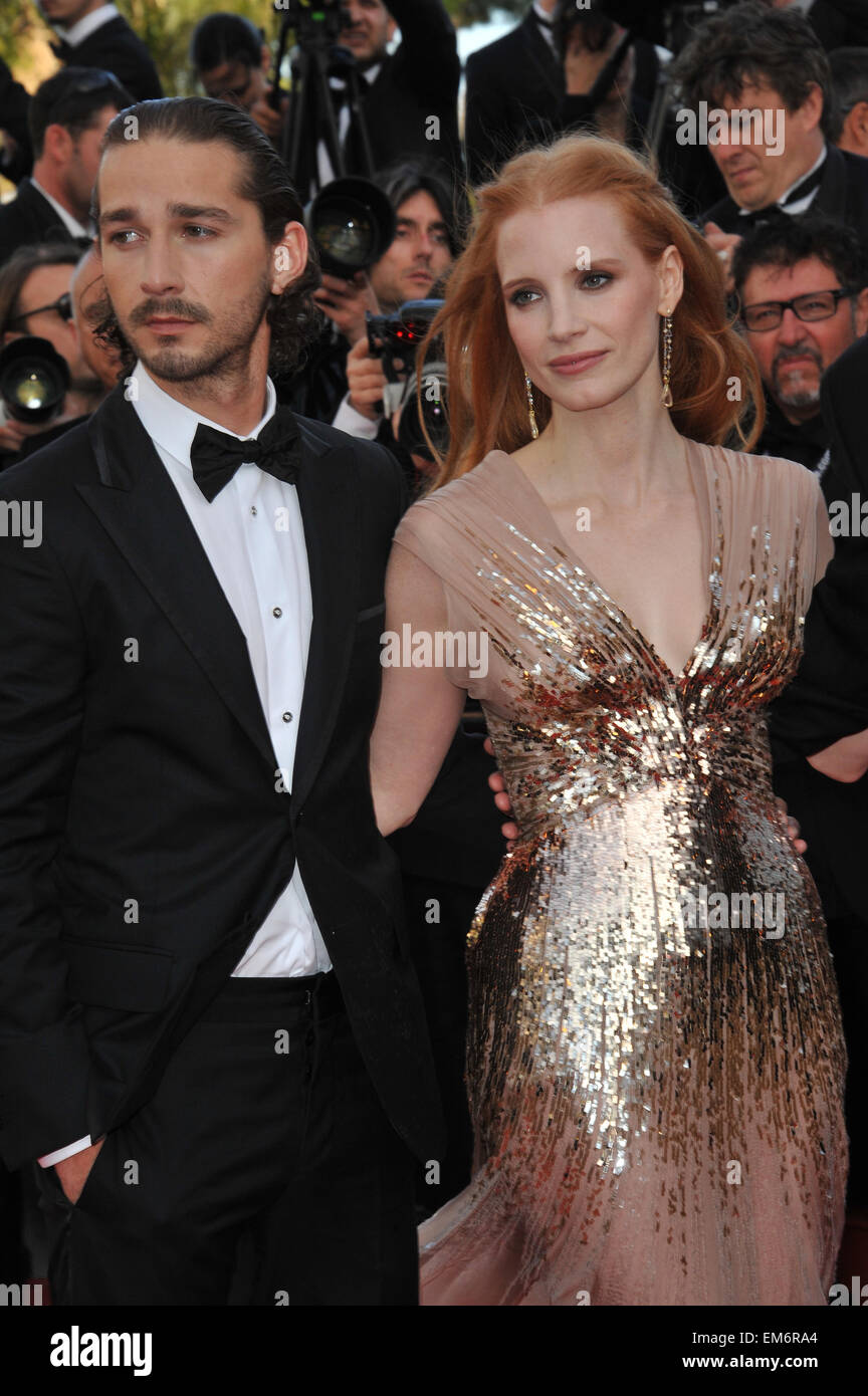 CANNES, FRANCE - MAY 19, 2012: Jessica Chastain & Shia LaBeouf at the gala screening of Lawless, in competition at the 65th Festival de Cannes. May 19, 2012 Cannes, France Stock Photo