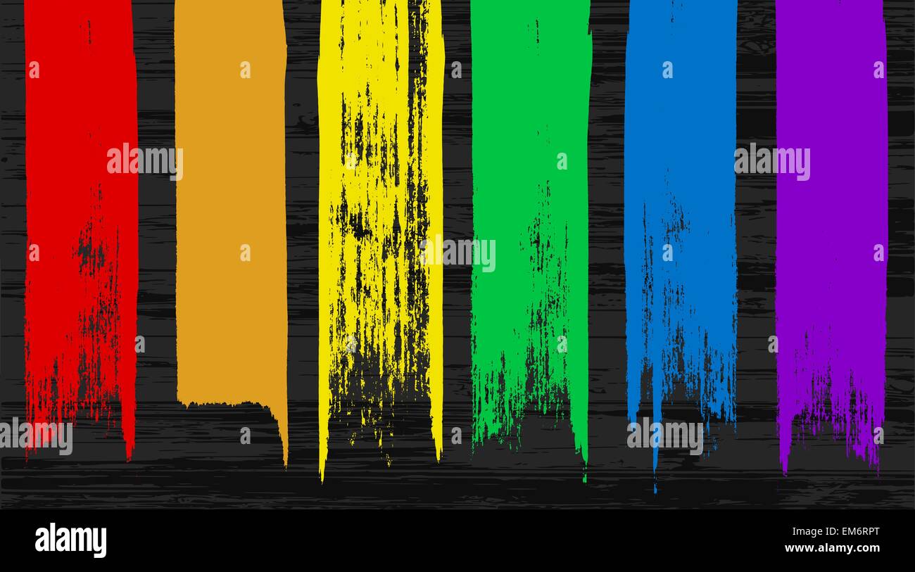 Set of 6 colorful rainbow brush stroke elements for your designs Stock