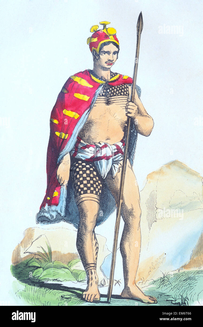 C.1840, Hawaiian Warrior, After Arago. Stock Photo