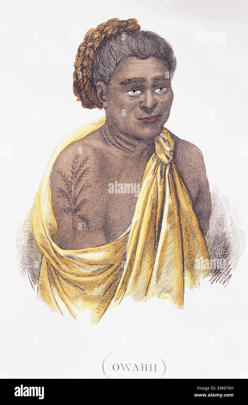 C.1850, Hawaii, Illustration Of Polynesian Woman, Italian Edition Book. Stock Photo