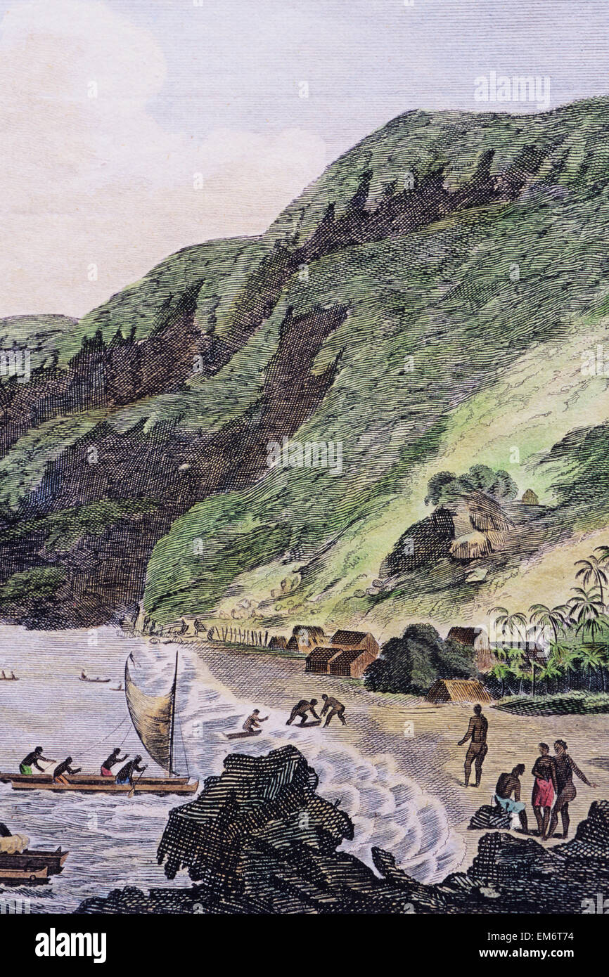 C.1784, Colored Engraving, Hawaii, Coastal View Of Karakooa In Owyhee