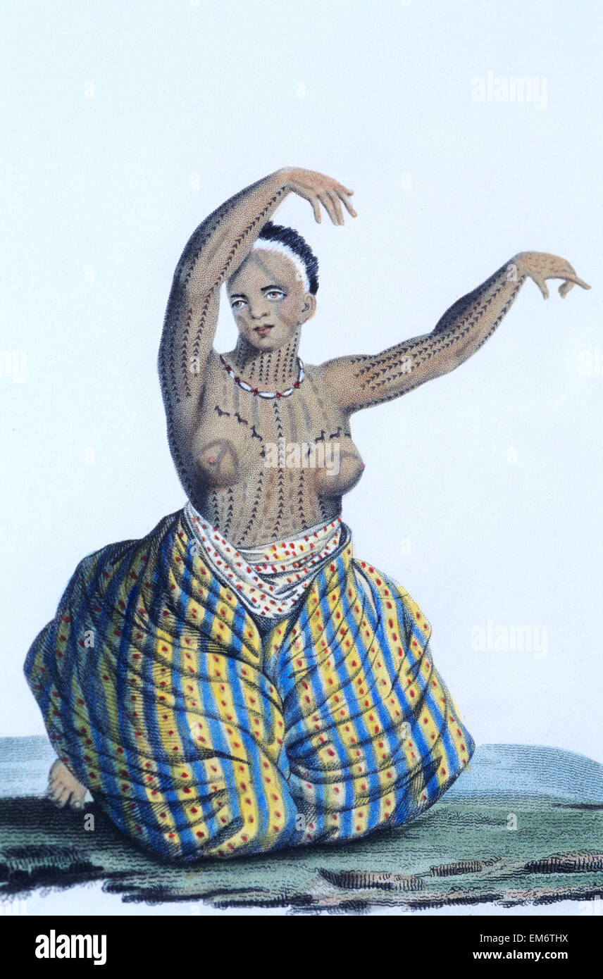 C.1819, Hula Dancer, Jacques Arago. Stock Photo