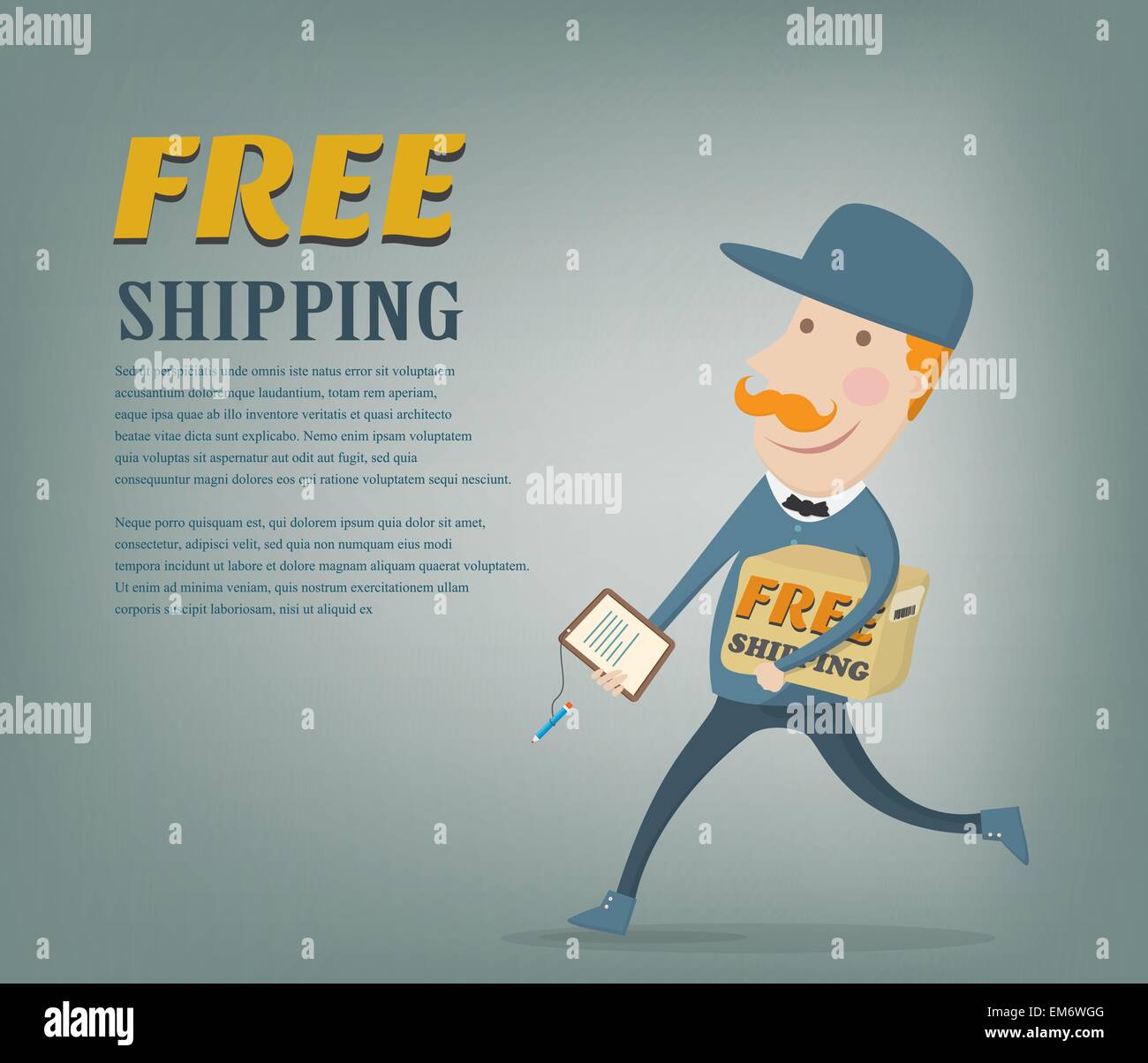 Free shipping. Courier delivering a package shipped for free, space for your text available Stock Vector
