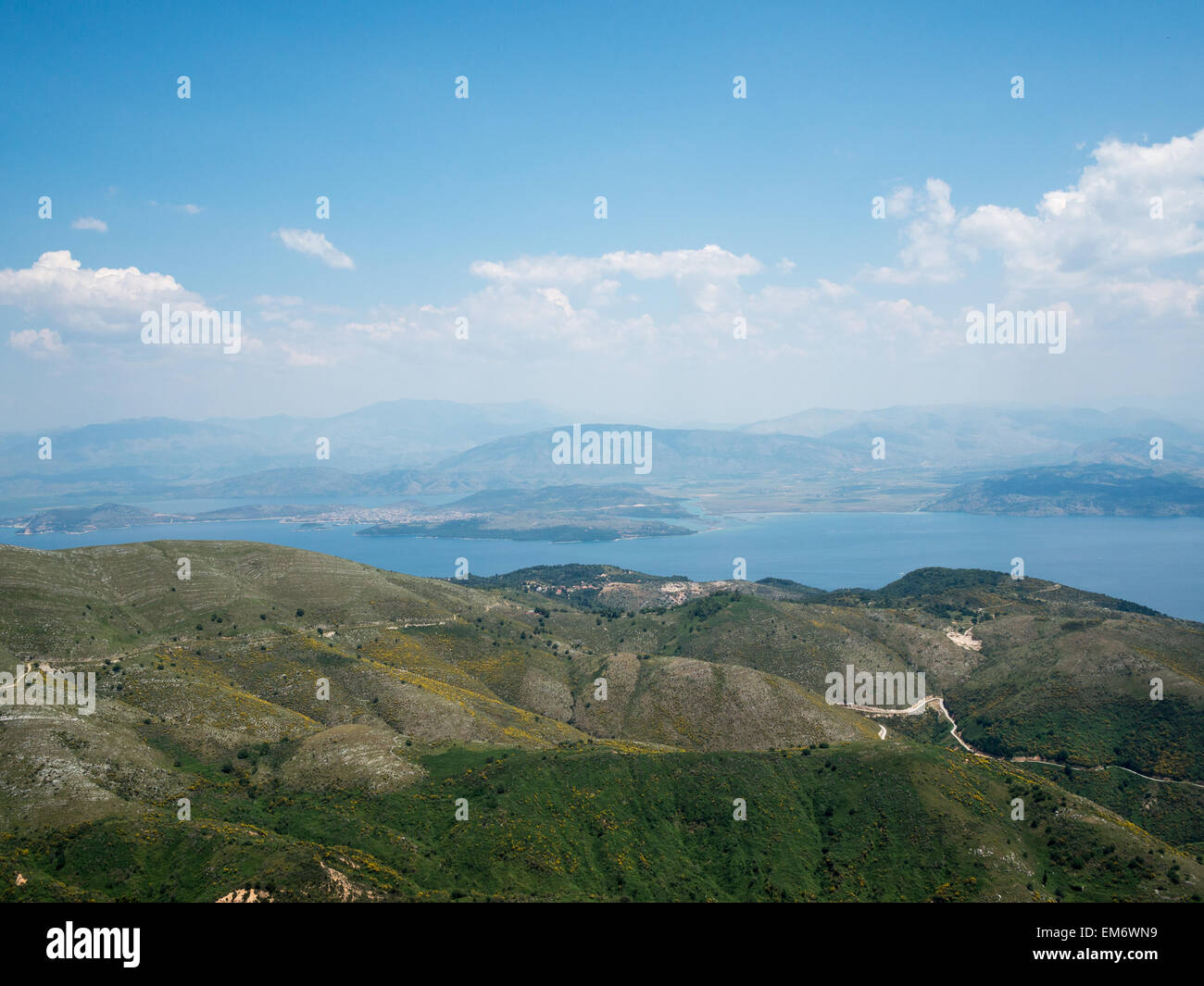 View across the Ionian Sea from Corfu island to Albania Stock Photo